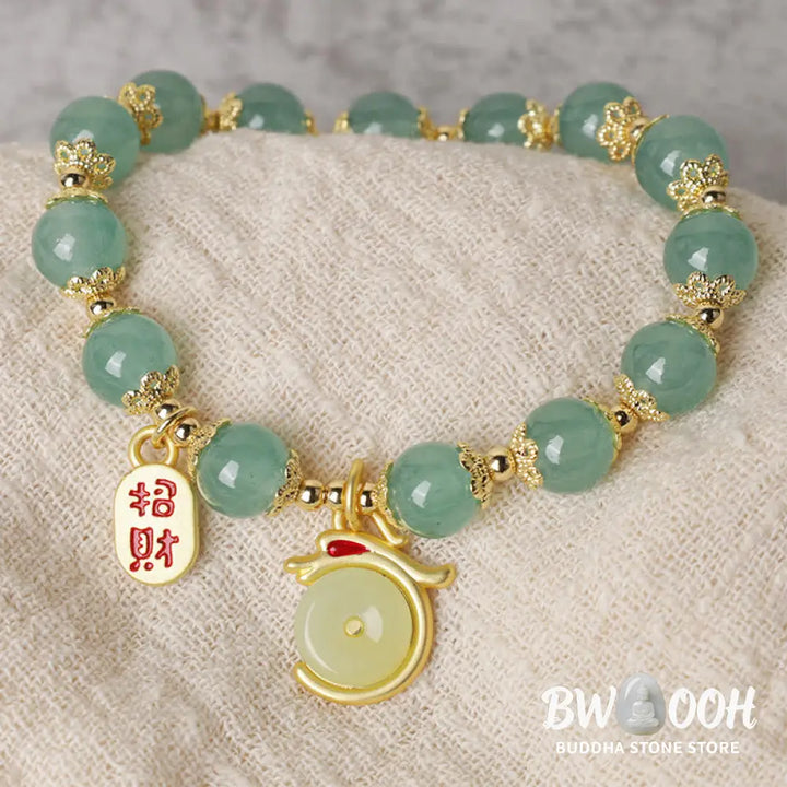 Buddha Stones Year of the Dragon Red Agate Green Aventurine Peace Buckle Fu Character Lucky Fortune Bracelet - BWOOOH