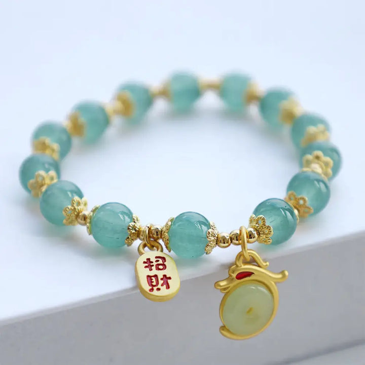 BWOOOH Year of the Dragon Red Agate Green Aventurine Peace Buckle Fu Character Lucky Fortune Bracelet – Green Aventurine and Agate crystal healing bracelet for healing and spiritual wellness
