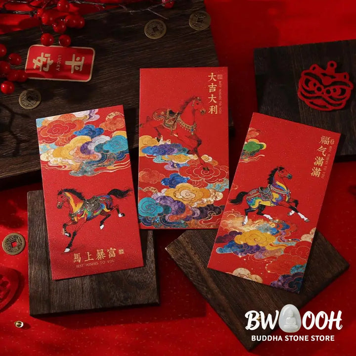 Buddha Stones Year Of The Horse 2026 New Year Blessings 6pcs Chinese Red Envelope - Red Envelope
