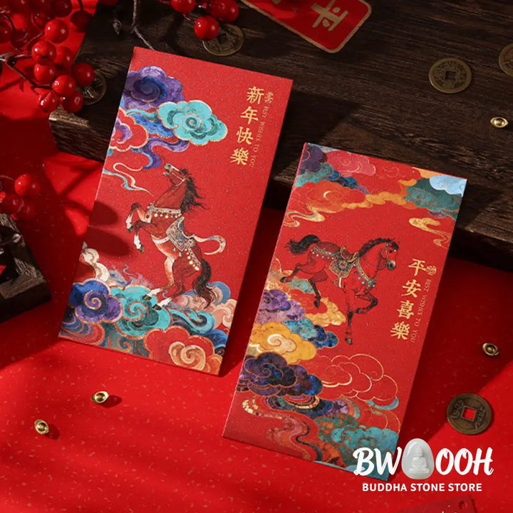 Buddha Stones Year Of The Horse 2026 New Year Blessings 6pcs Chinese Red Envelope - Red Envelope