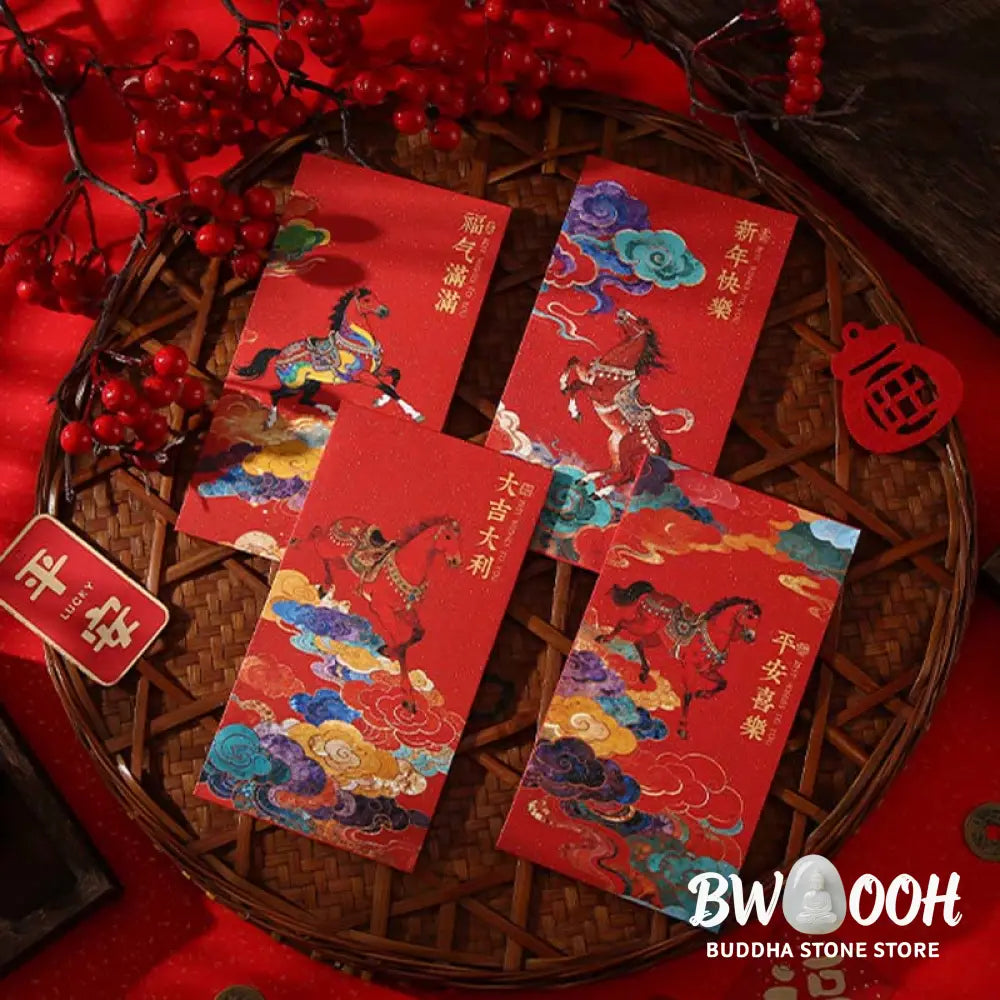 Buddha Stones Year Of The Horse 2026 New Year Blessings 6pcs Chinese Red Envelope - Red Envelope