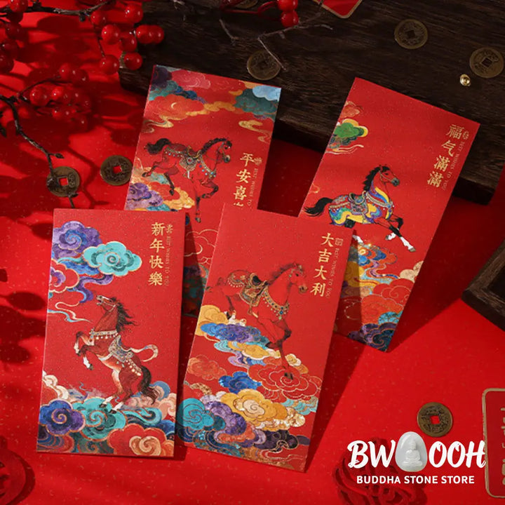 Buddha Stones Year Of The Horse 2026 New Year Blessings 6pcs Chinese Red Envelope - Red Envelope