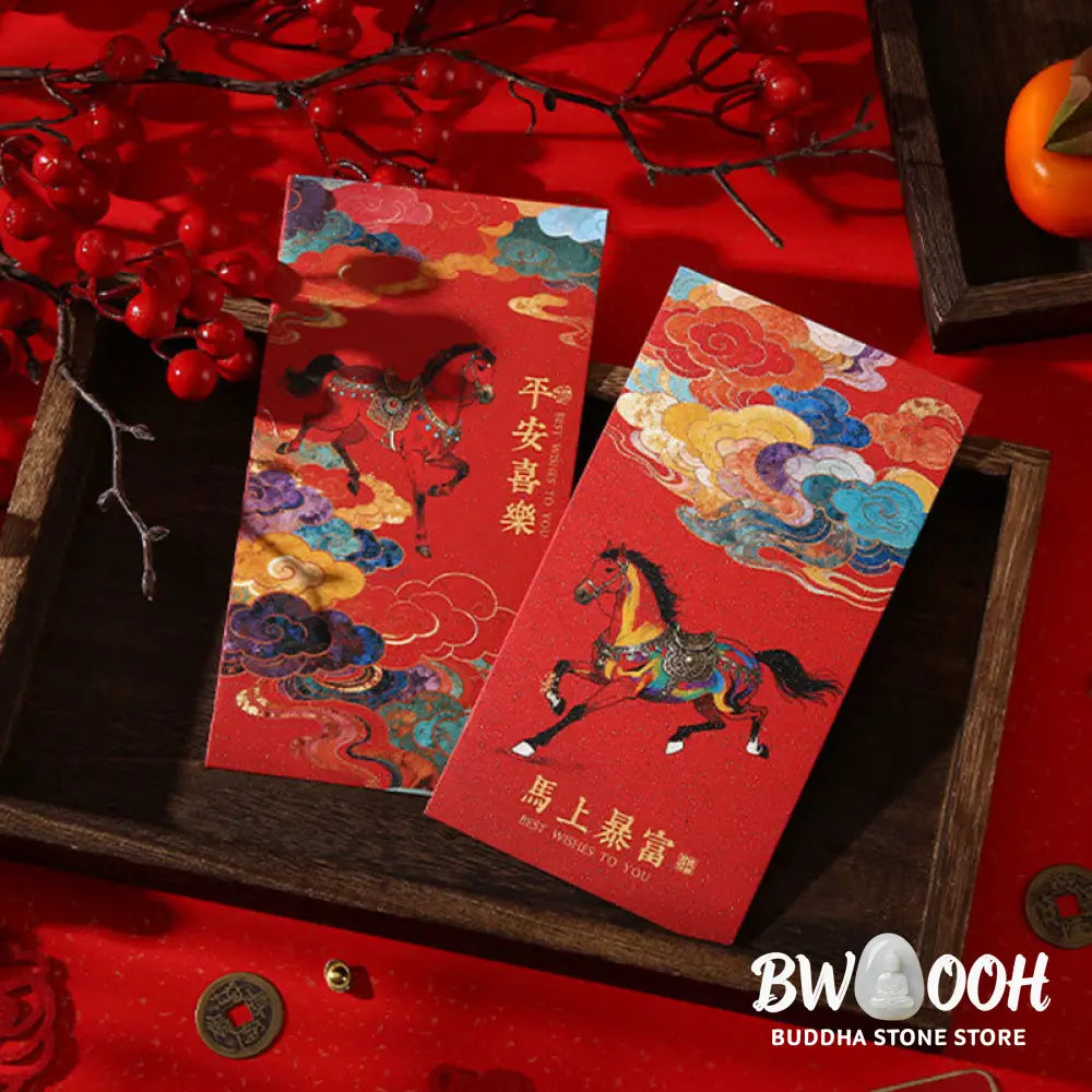 Buddha Stones Year Of The Horse 2026 New Year Blessings 6pcs Chinese Red Envelope - Red Envelope