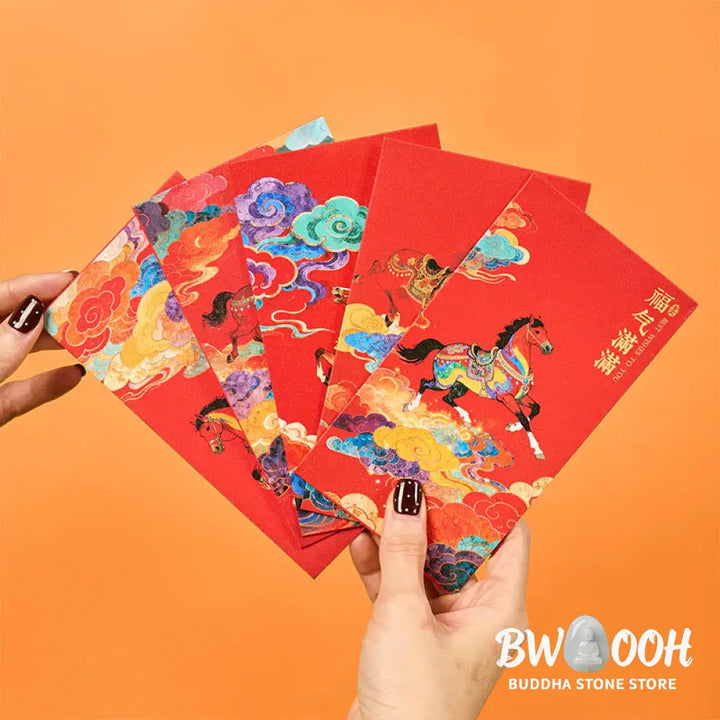 Buddha Stones Year Of The Horse 2026 New Year Blessings 6pcs Chinese Red Envelope - Red Envelope