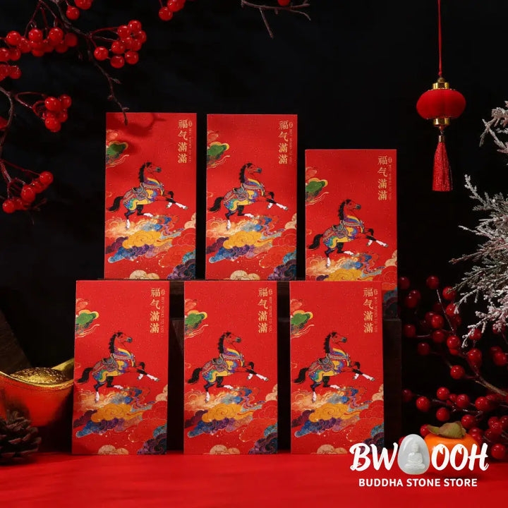 Buddha Stones Year Of The Horse 2026 New Year Blessings 6pcs Chinese Red Envelope - Red Envelope
