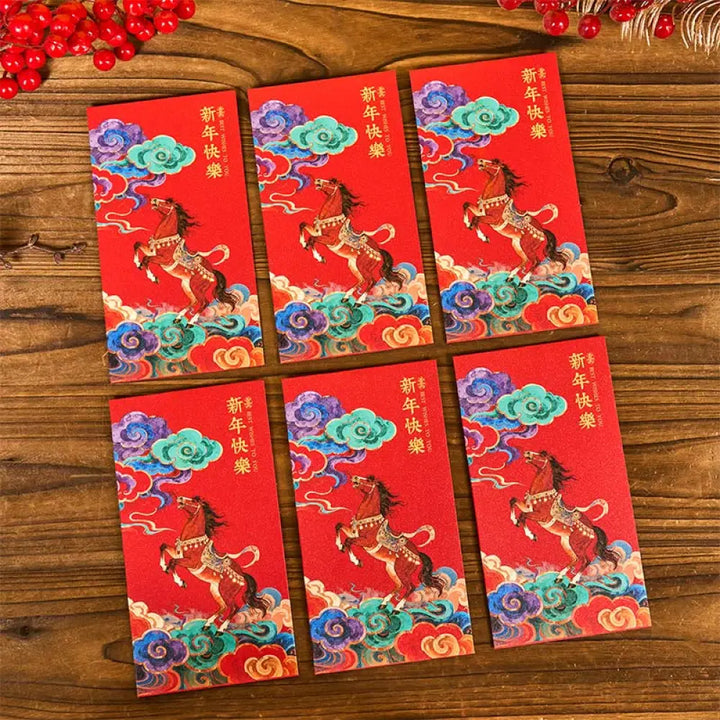 Buddha Stones Year Of The Horse 2026 New Year Blessings 6pcs Chinese Red Envelope - Happy New Year Red Envelope - Red
