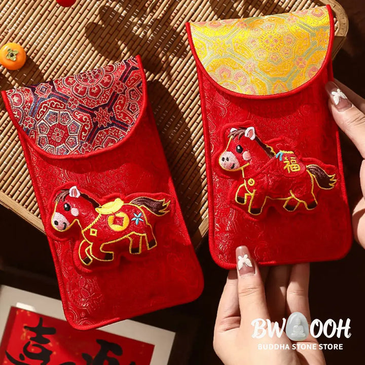 Buddha Stones Year Of The Horse 2026 New Year Fu Character Lucky Embroidery Chinese Red Envelope - Red Envelope