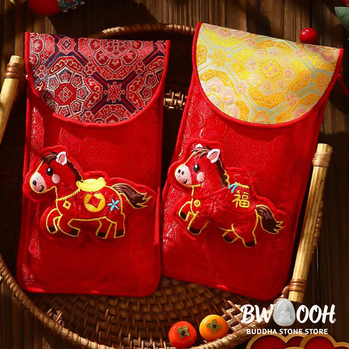 Buddha Stones Year Of The Horse 2026 New Year Fu Character Lucky Embroidery Chinese Red Envelope - Red Envelope