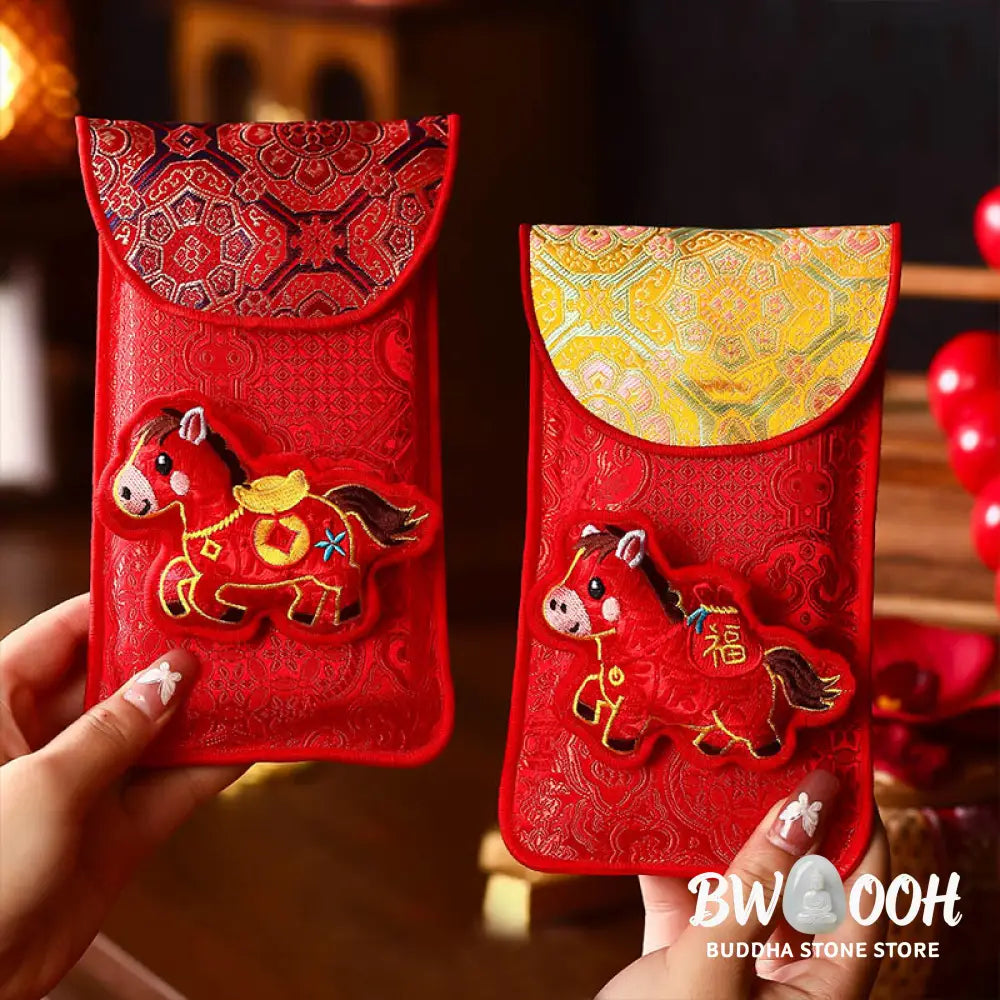 Buddha Stones Year Of The Horse 2026 New Year Fu Character Lucky Embroidery Chinese Red Envelope - Red Envelope