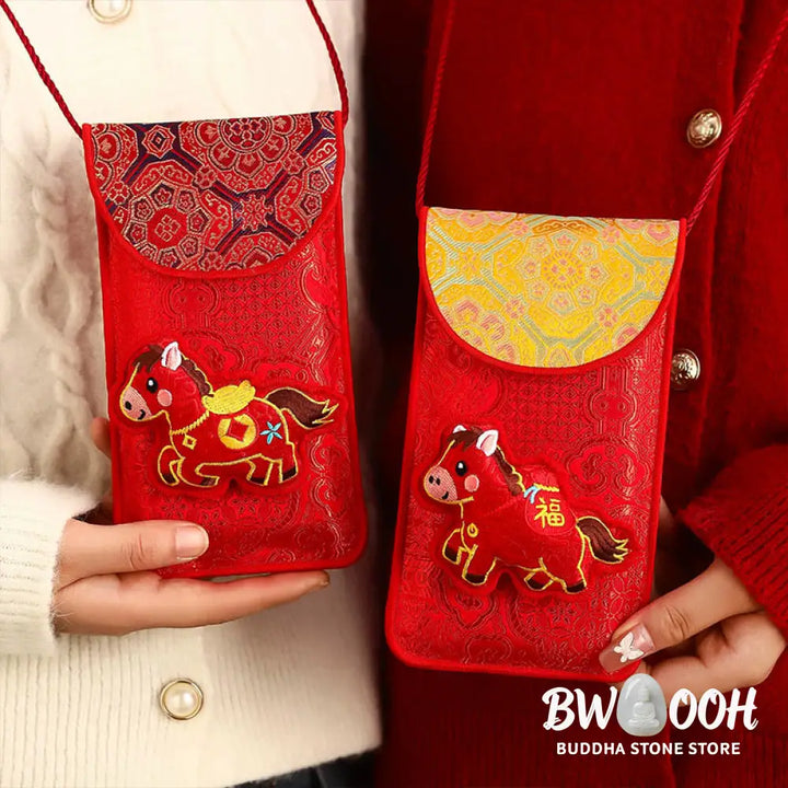 Buddha Stones Year Of The Horse 2026 New Year Fu Character Lucky Embroidery Chinese Red Envelope - Red Envelope