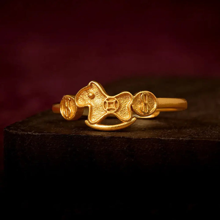 BWOOOH Year Of The Horse 24k Gold Plated Brass Copper Coin Adjustable Ring — Gold Plated spiritual jewelry for spiritual h...