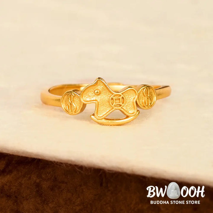 Buddha Stones Year Of The Horse 24k Gold Plated Brass Copper Coin Adjustable Ring - Adjustable - Ring