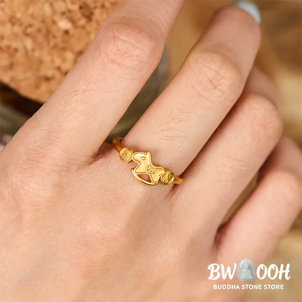 Buddha Stones Year Of The Horse 24k Gold Plated Brass Copper Coin Adjustable Ring - Adjustable - Ring