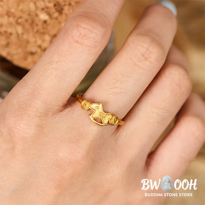 Buddha Stones Year Of The Horse 24k Gold Plated Brass Copper Coin Adjustable Ring - Adjustable - Ring