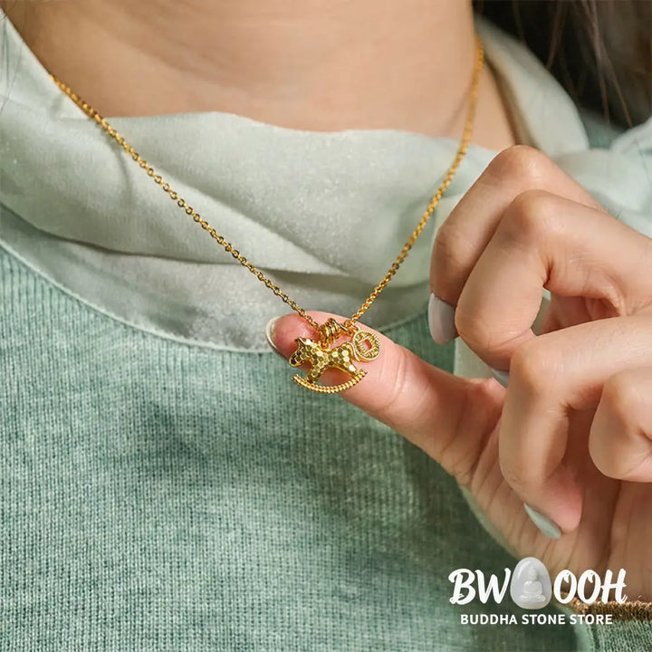 Buddha Stones Year Of The Horse 24k Gold Plated Copper Coin Necklace Pendant - BWOOOH - Copper Rocking Horse
