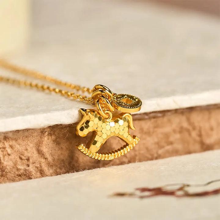 Buddha Stones Year Of The Horse 24k Gold Plated Copper Coin Necklace Pendant - BWOOOH - Copper Rocking Horse