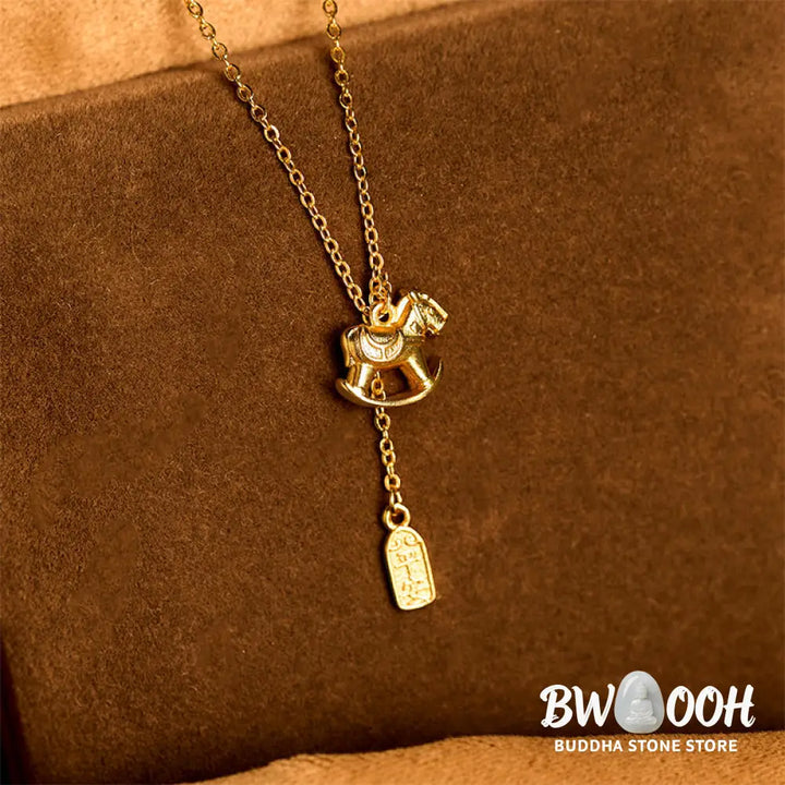 Buddha Stones Year Of The Horse 24k Gold Plated Copper Peaceful Necklace Pendant - BWOOOH - Copper Rocking Horse