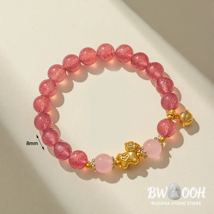 Buddha Stones Year Of The Horse 8mm Citrine Pink Crystal Strawberry Quartz Protection Bracelet - Bracelet