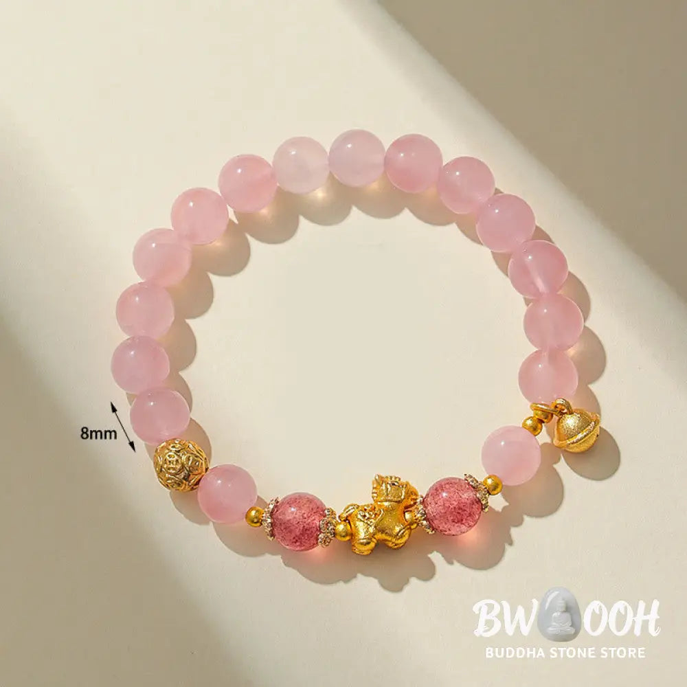 Buddha Stones Year Of The Horse 8mm Citrine Pink Crystal Strawberry Quartz Protection Bracelet - Bracelet
