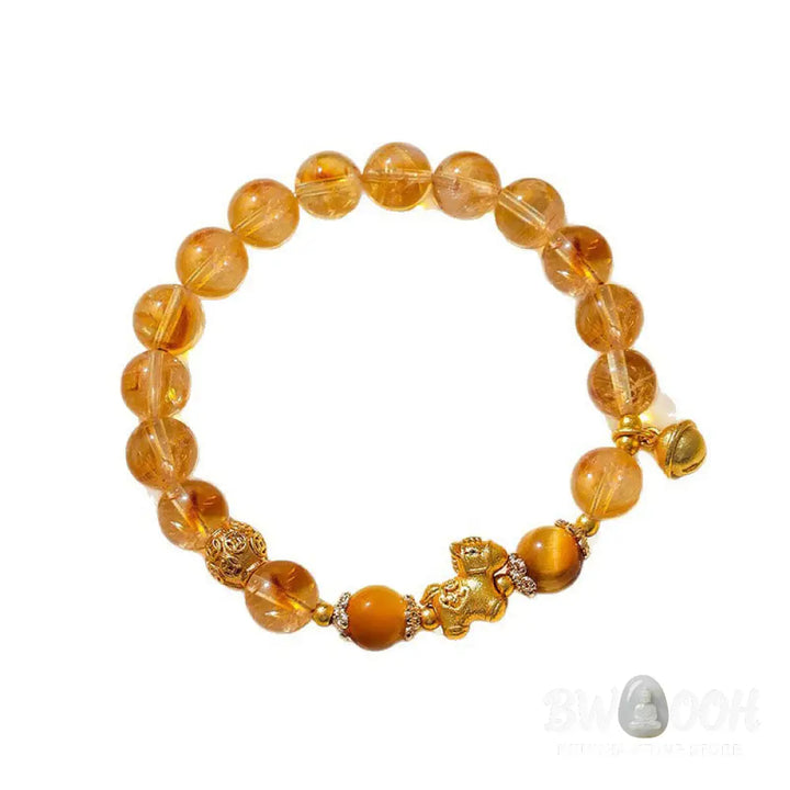 Buddha Stones Year Of The Horse 8mm Citrine Pink Crystal Strawberry Quartz Protection Bracelet - Bracelet