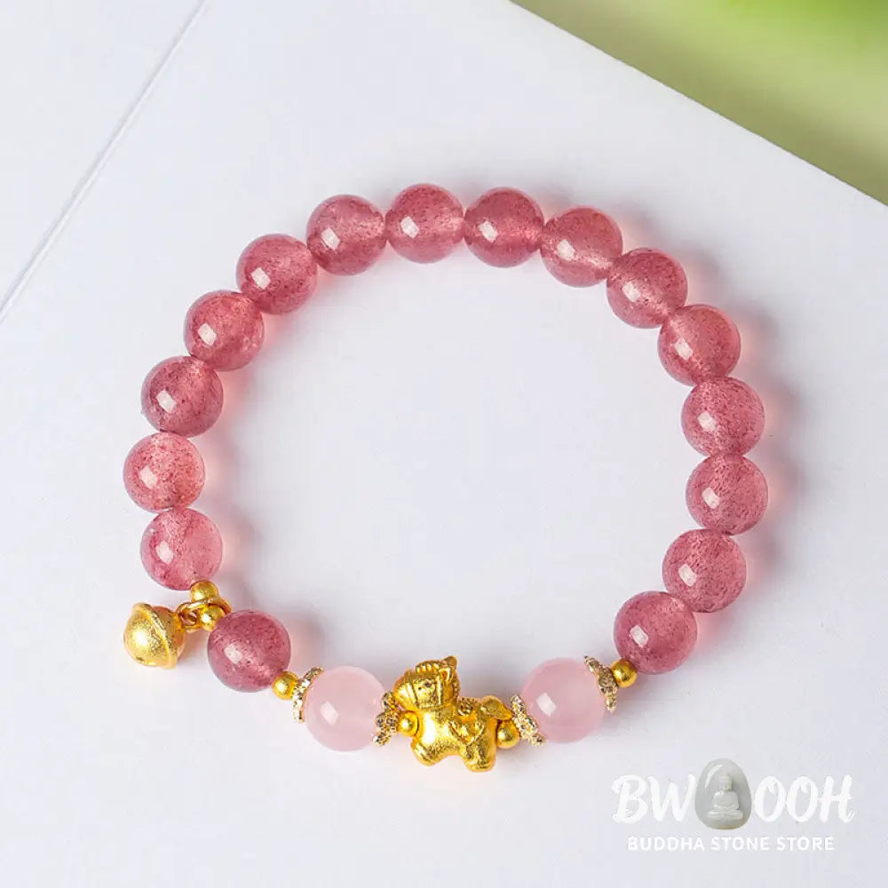 Buddha Stones Year Of The Horse 8mm Citrine Pink Crystal Strawberry Quartz Protection Bracelet - Bracelet
