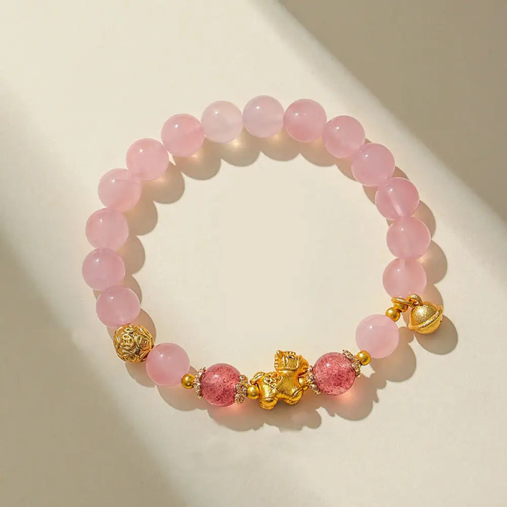 Buddha Stones Year Of The Horse 8mm Citrine Pink Crystal Strawberry Quartz Protection Bracelet - Pink Crystal(Wrist