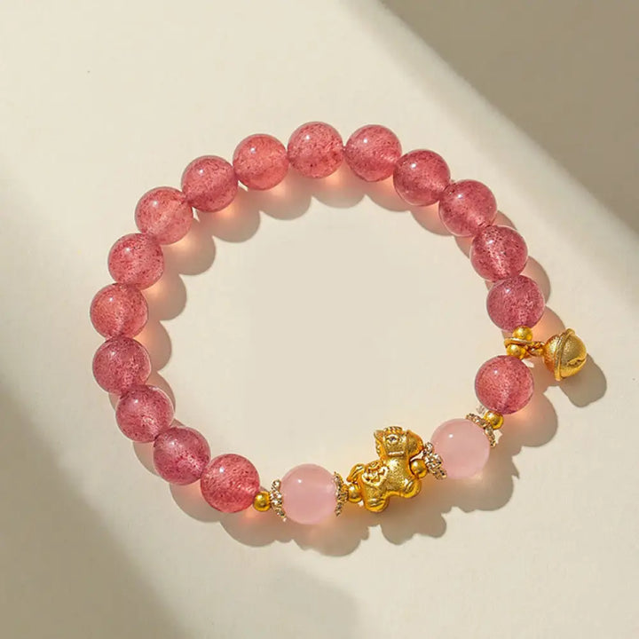 Buddha Stones Year Of The Horse 8mm Citrine Pink Crystal Strawberry Quartz Protection Bracelet - Strawberry