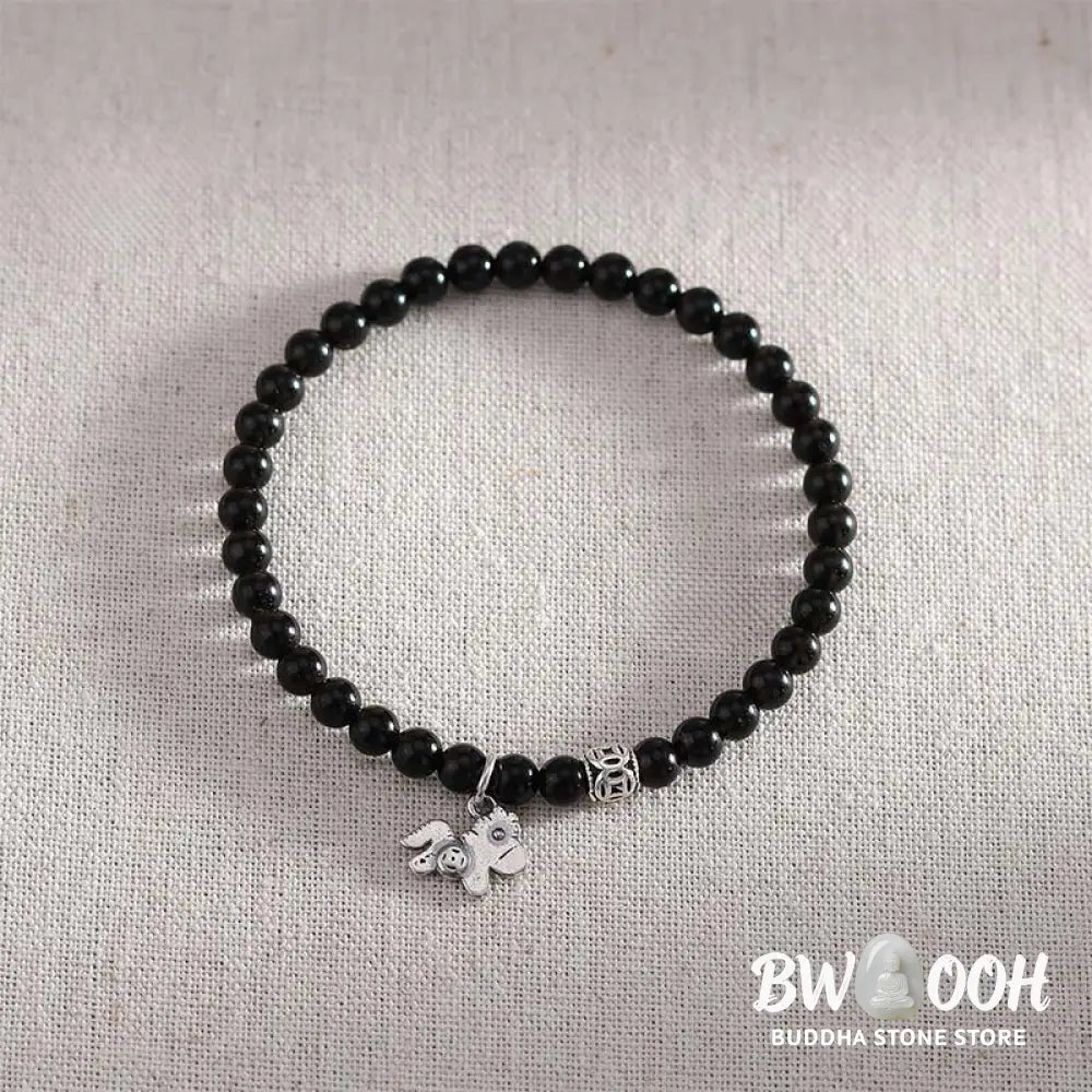 Buddha Stones Year Of The Horse 925 Sterling Silver Natural Black Obsidian Strength Bracelet - Bracelet
