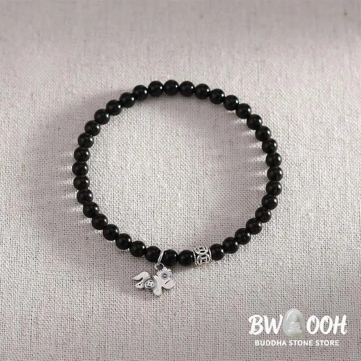 Buddha Stones Year Of The Horse 925 Sterling Silver Natural Black Obsidian Strength Bracelet - Bracelet