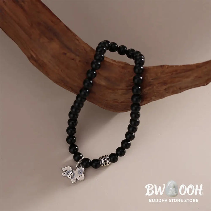 Buddha Stones Year Of The Horse 925 Sterling Silver Natural Black Obsidian Strength Bracelet - Bracelet