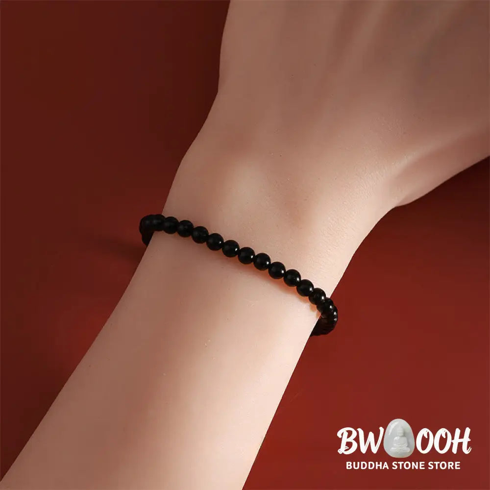 Buddha Stones Year Of The Horse 925 Sterling Silver Natural Black Obsidian Strength Bracelet - Bracelet