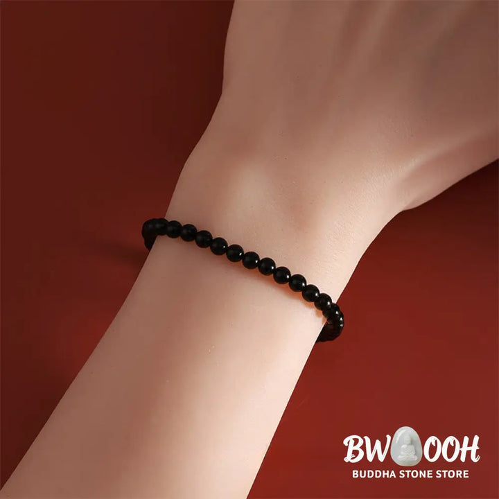 Buddha Stones Year Of The Horse 925 Sterling Silver Natural Black Obsidian Strength Bracelet - Bracelet