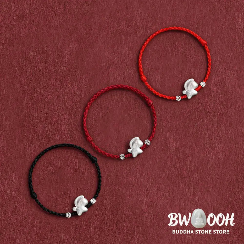 Buddha Stones Year of the Horse 999 Sterling Silver Copper Coins Luck Rope Braided Bracelet Anklet - Bracelet Anklet