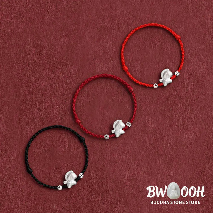 Buddha Stones Year of the Horse 999 Sterling Silver Copper Coins Luck Rope Braided Bracelet Anklet - Bracelet Anklet