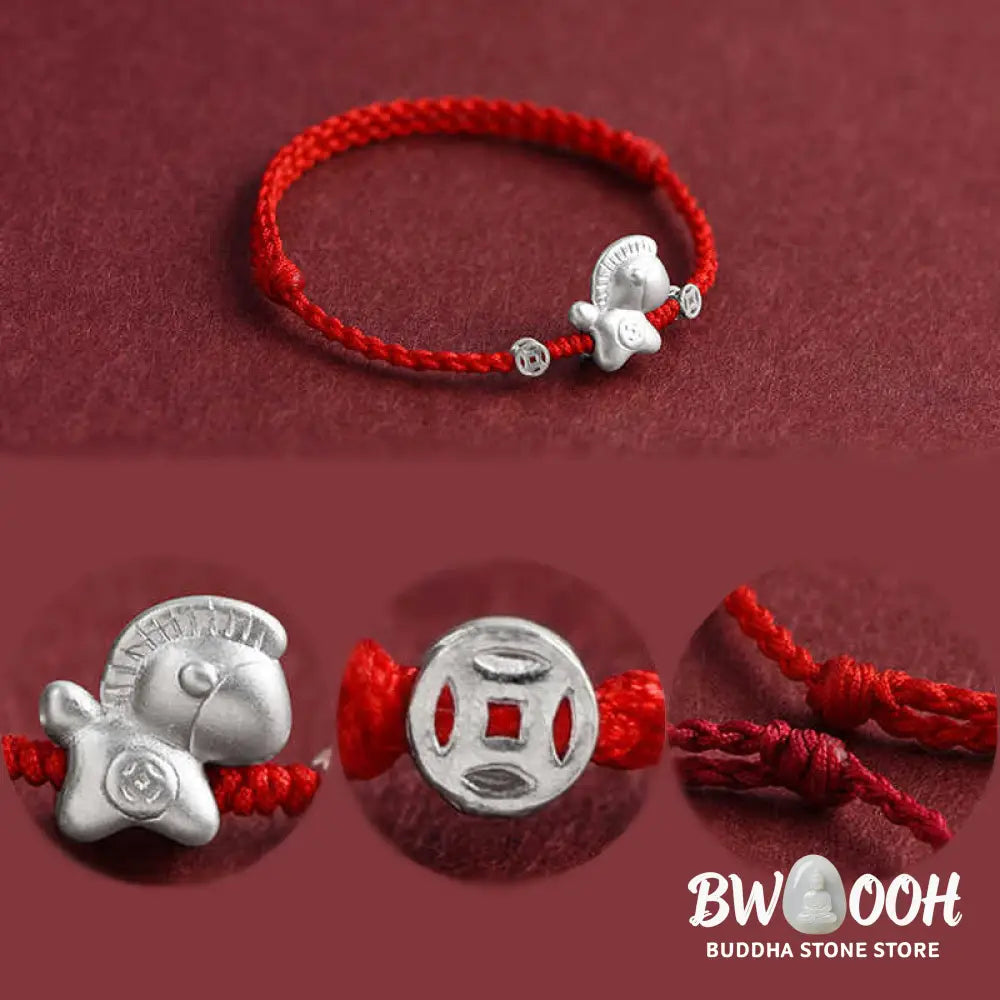 Buddha Stones Year of the Horse 999 Sterling Silver Copper Coins Luck Rope Braided Bracelet Anklet - Bracelet Anklet