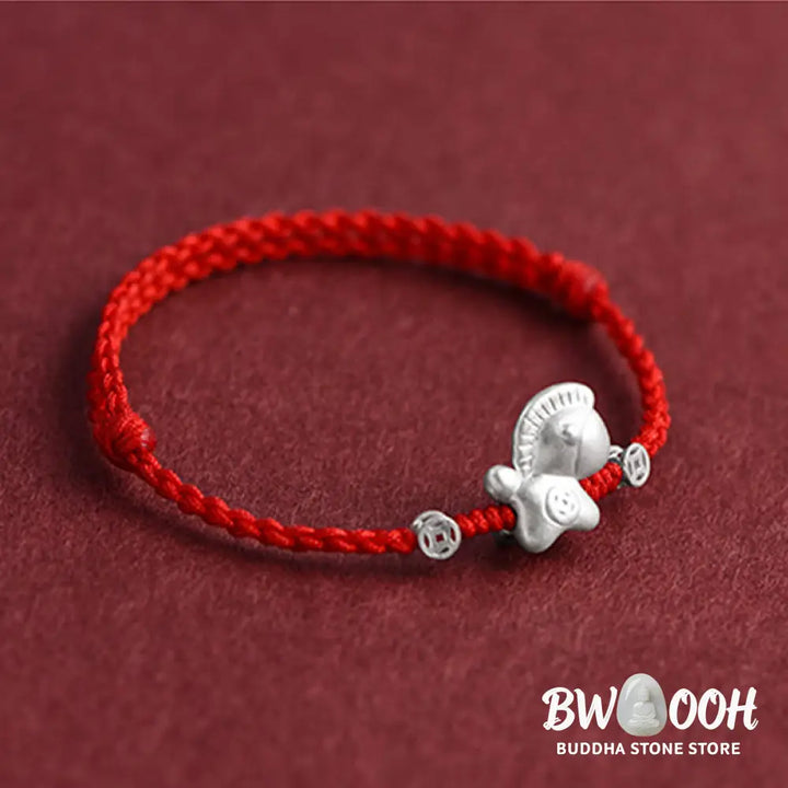 Buddha Stones Year of the Horse 999 Sterling Silver Copper Coins Luck Rope Braided Bracelet Anklet - Bracelet Anklet