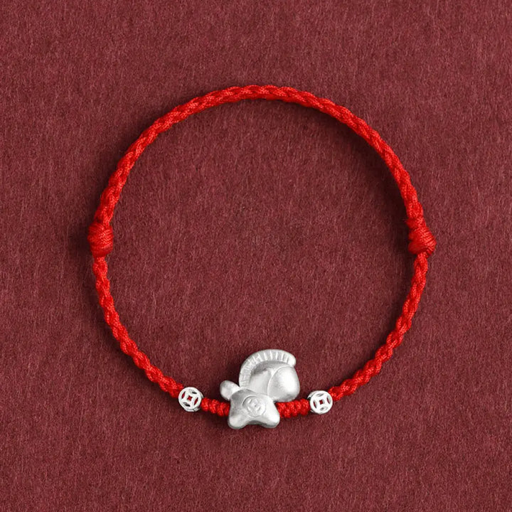 Buddha Stones Year of the Horse 999 Sterling Silver Copper Coins Luck Rope Braided Bracelet Anklet - Red Bracelet(Wrist