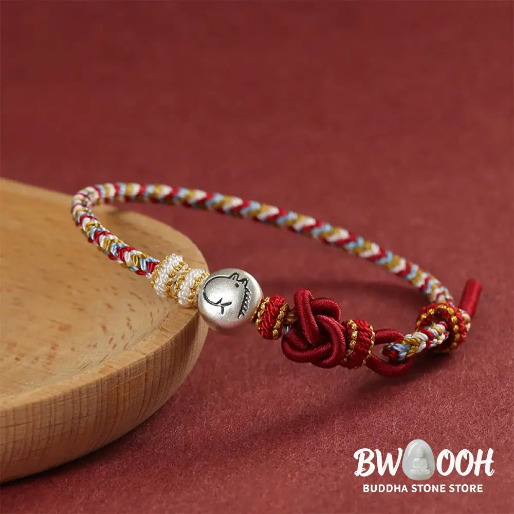 Buddha Stones Year of the Horse 999 Sterling Silver Dunhuang Color String Braided Luck Bracelet - Horse(Wrist
