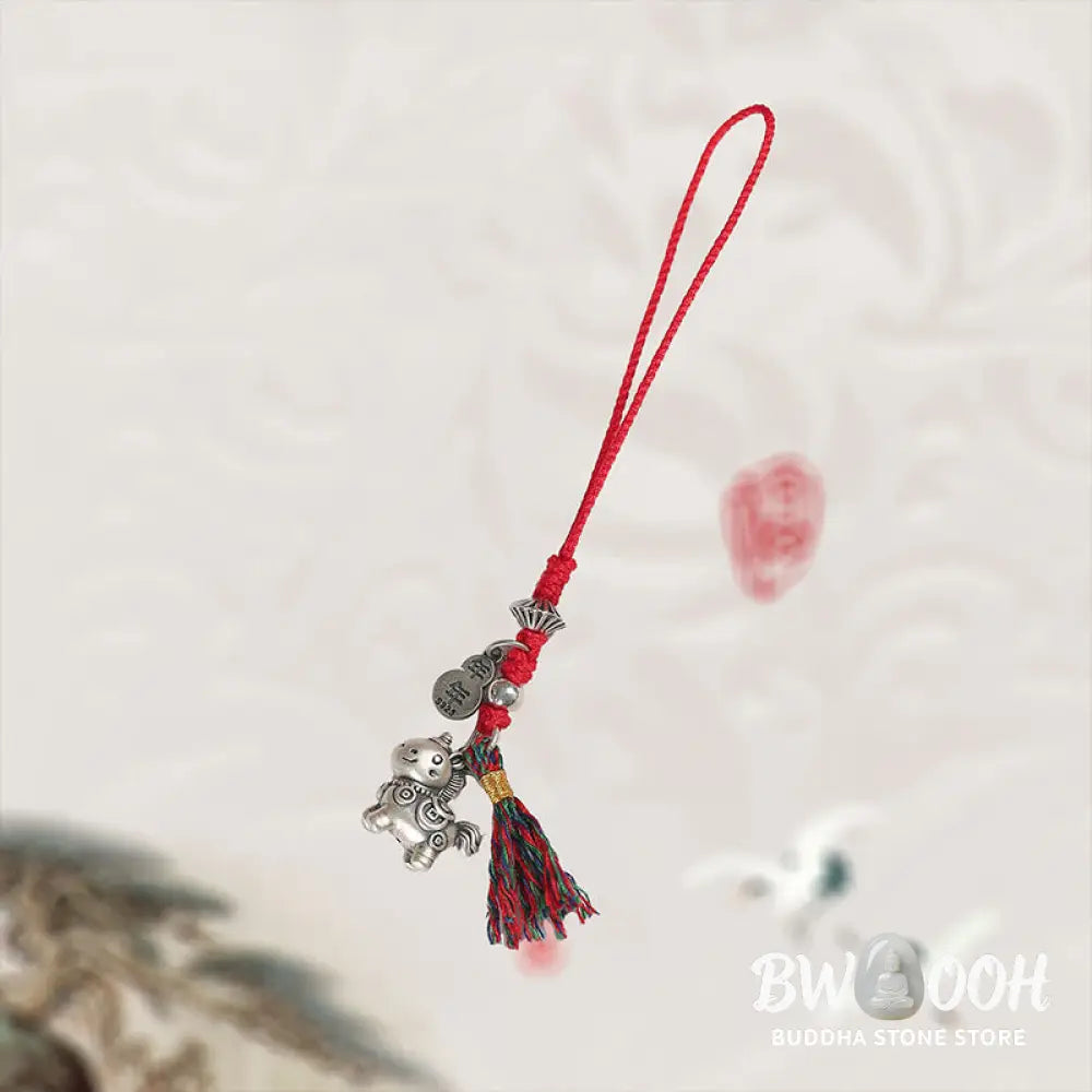 Buddha Stones Year of the Horse 999 Sterling Silver Good Luck Copper Coins Phone Hanging Decoration - Phone Hanging