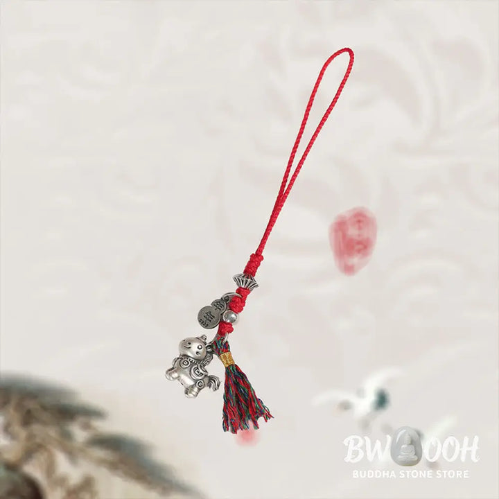 Buddha Stones Year of the Horse 999 Sterling Silver Good Luck Copper Coins Phone Hanging Decoration - Phone Hanging