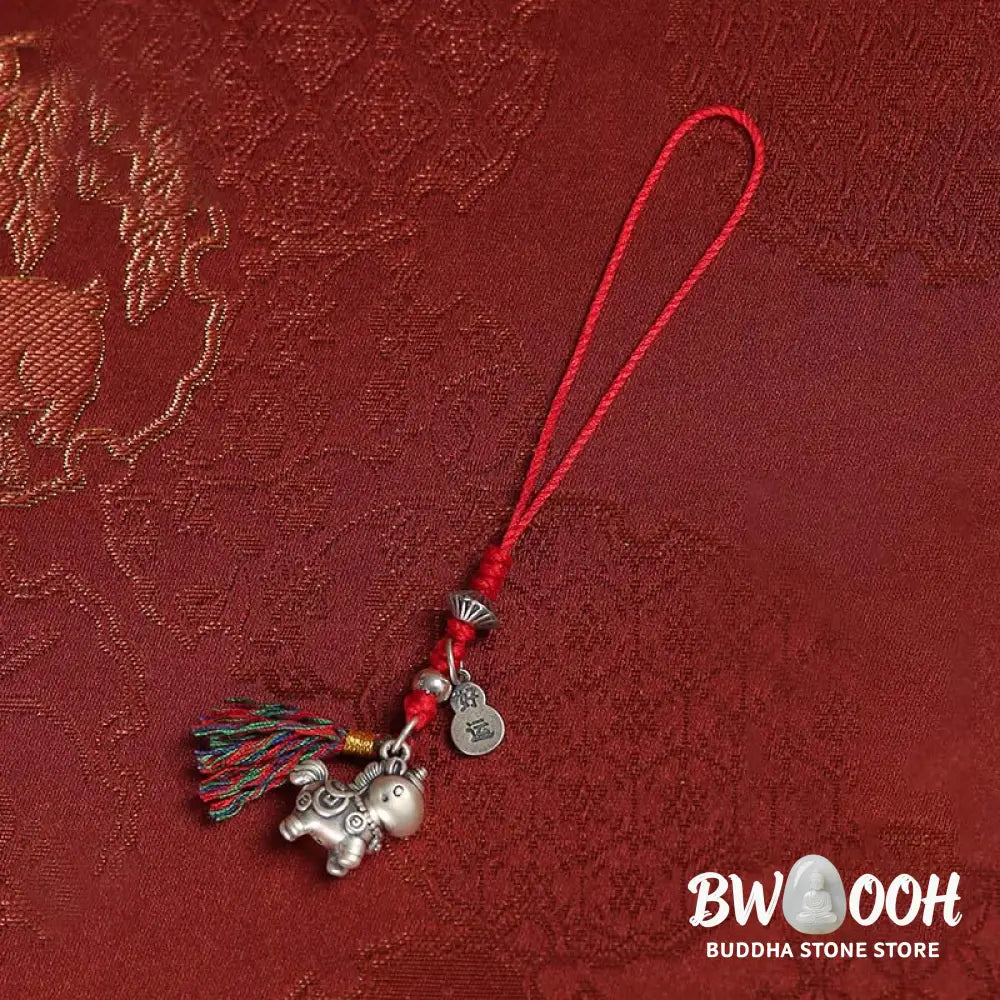 Buddha Stones Year of the Horse 999 Sterling Silver Good Luck Copper Coins Phone Hanging Decoration - Phone Hanging