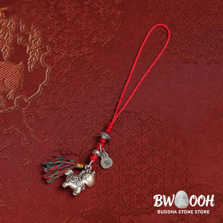 Buddha Stones Year of the Horse 999 Sterling Silver Good Luck Copper Coins Phone Hanging Decoration - Phone Hanging
