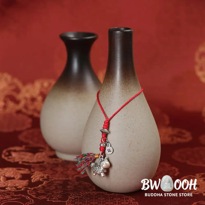 Buddha Stones Year of the Horse 999 Sterling Silver Good Luck Copper Coins Phone Hanging Decoration - Phone Hanging