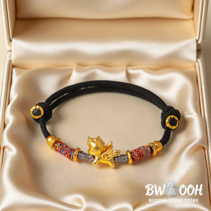 Buddha Stones Year of the Horse 999 Sterling Silver Plated Gold Braided String Rope Protection Bracelet - Bracelet