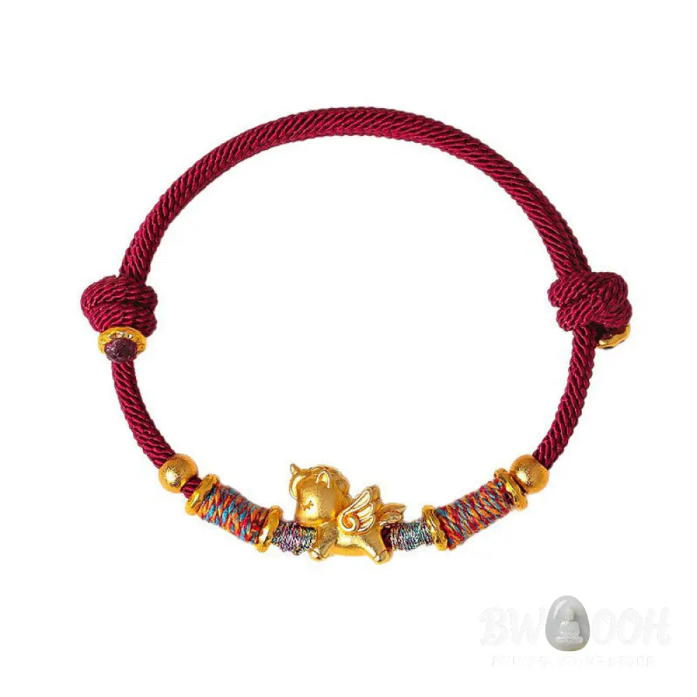 Buddha Stones Year of the Horse 999 Sterling Silver Plated Gold Braided String Rope Protection Bracelet - Bracelet