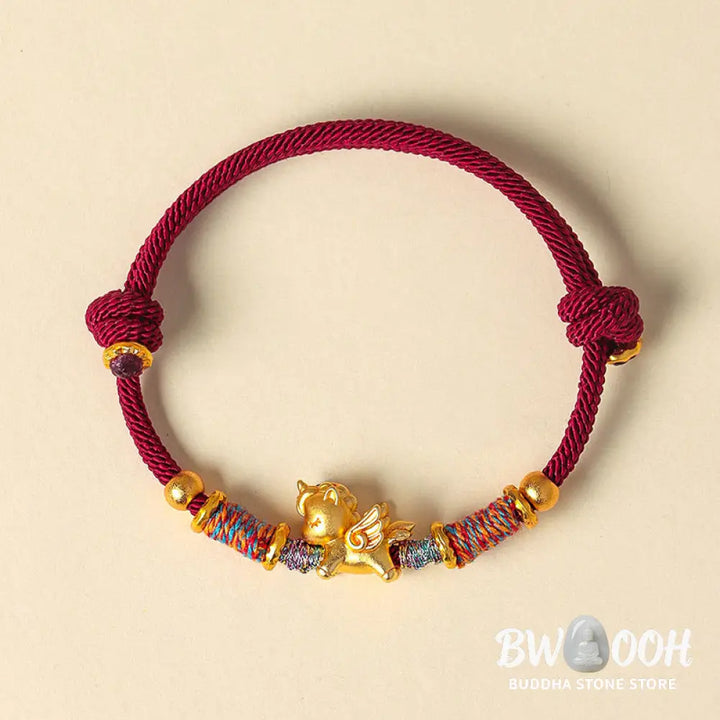 Buddha Stones Year of the Horse 999 Sterling Silver Plated Gold Braided String Rope Protection Bracelet - Bracelet