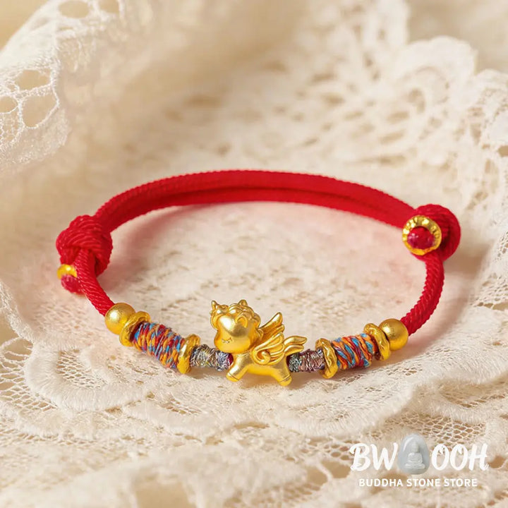 Buddha Stones Year of the Horse 999 Sterling Silver Plated Gold Braided String Rope Protection Bracelet - Bracelet