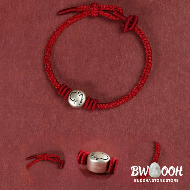 Buddha Stones Year of the Horse 999 Sterling Silver Red String Braided Connection Bracelet - Horse(Wrist Circumference