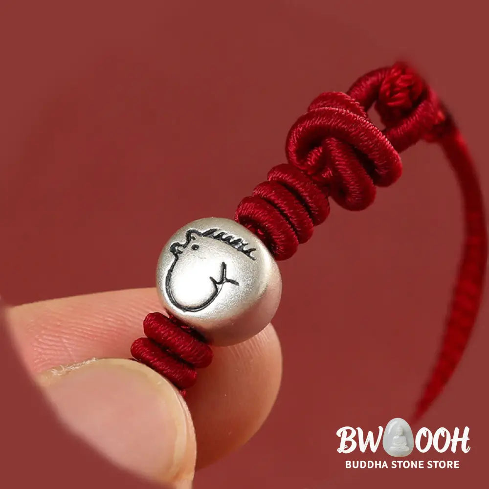 Buddha Stones Year of the Horse 999 Sterling Silver Red String Braided Connection Bracelet - Horse(Wrist Circumference