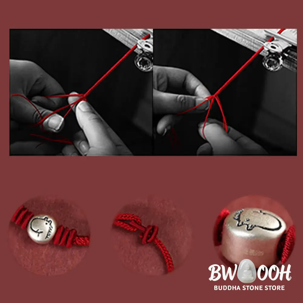 Buddha Stones Year of the Horse 999 Sterling Silver Red String Braided Connection Bracelet - Horse(Wrist Circumference